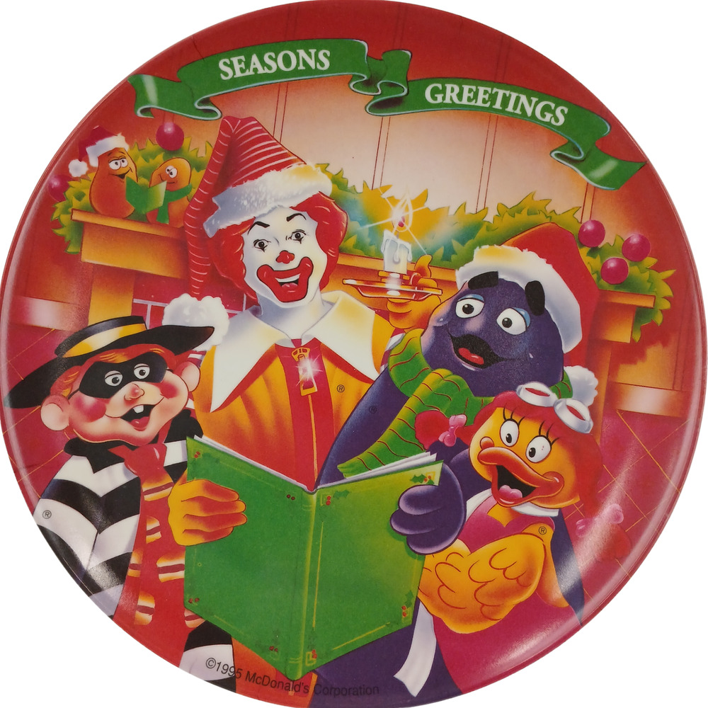 1995 McDonalds Seasons Greetings Plate Ronald Grimace Hamburglar Christmas Decor
